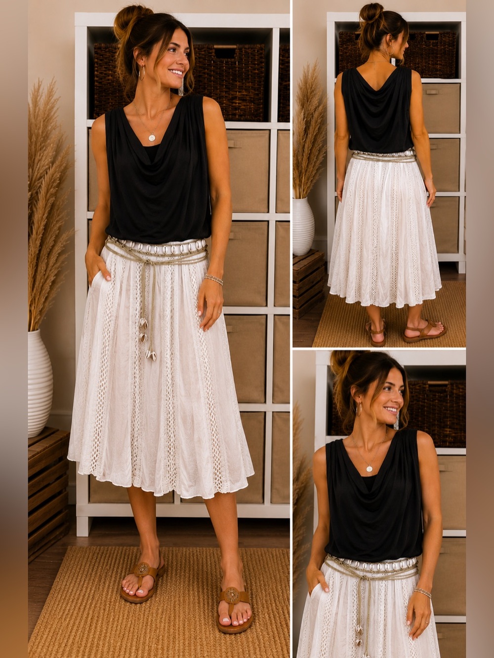 Michael Stars for Anthropologie Draped Tank & NY & co White Midi Skirt and belt